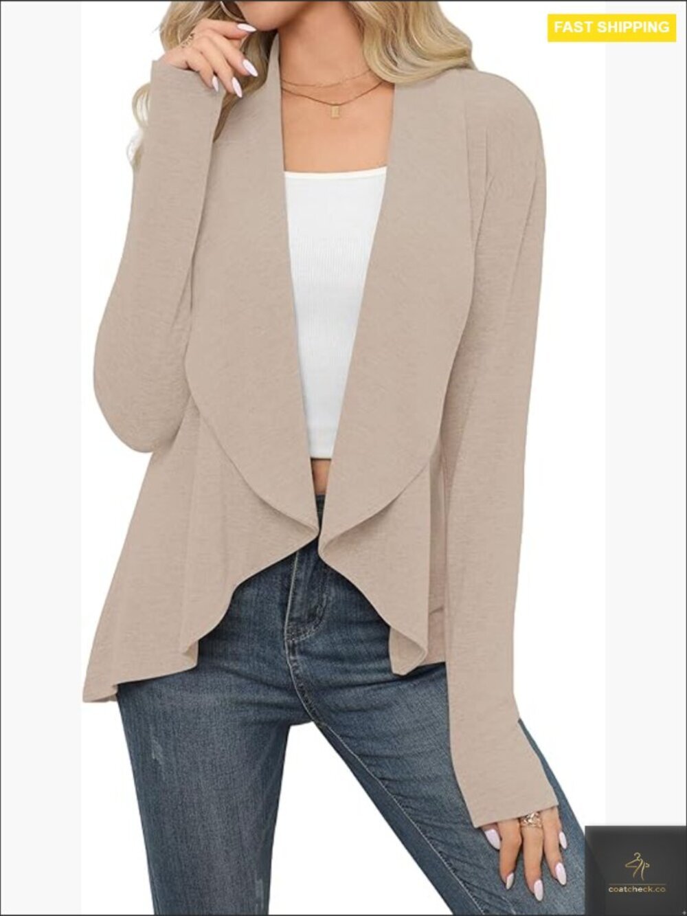 Open Front Long Sleeve Cardigan – Casual Draped Lapel Knit Lightweight Soft